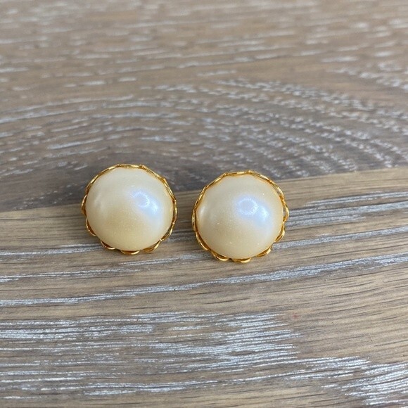 Faux Pearl Button Pierced Earrings Set of 3 in Gold, Cream & Black - Picture 9 of 11